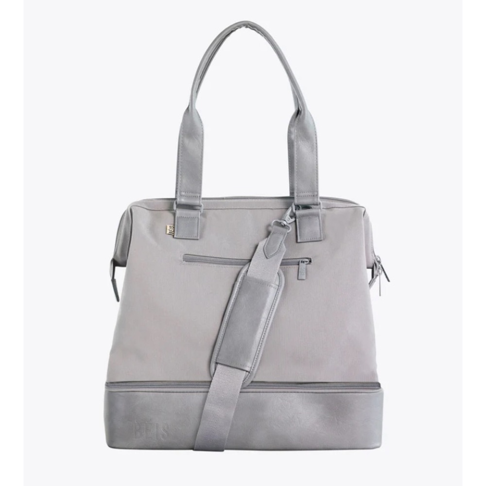 BEIS Light Gray Tote with Leather Trim and Crossbody Strap